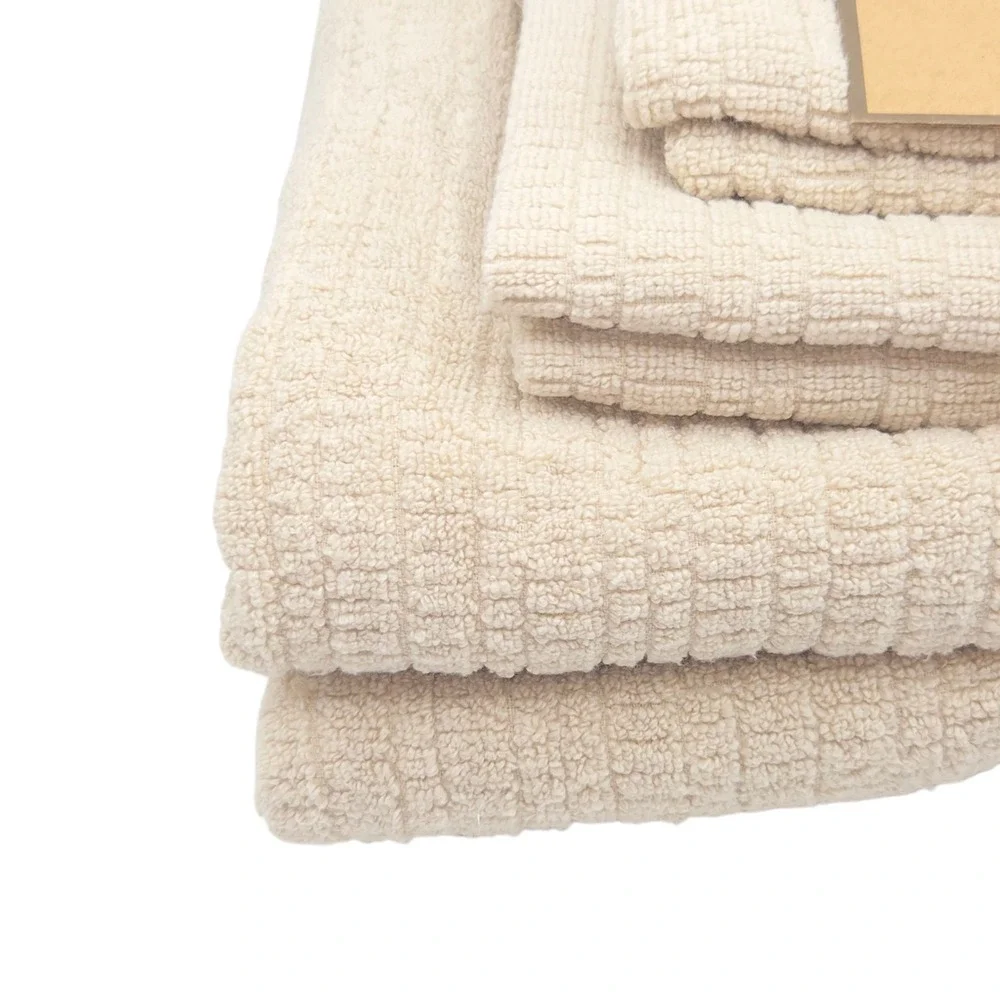 Pure Living 6pc Ecru Raised Cotton Bath Towel Set 2 Bath 2 Hand 2‎ Washcloths